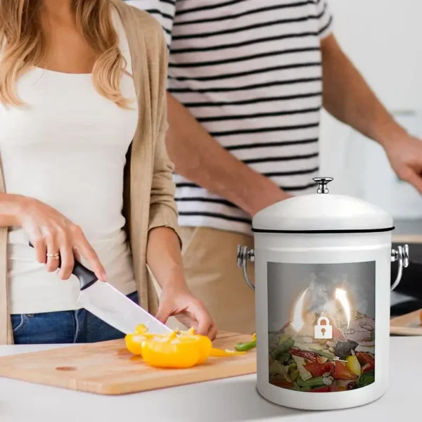 Compost Bin For Kitchen 5L Counter Odor Resistant Compost Container Fruits Veggies Waste Collector Rust Resistant Coated Indoor - Image 2