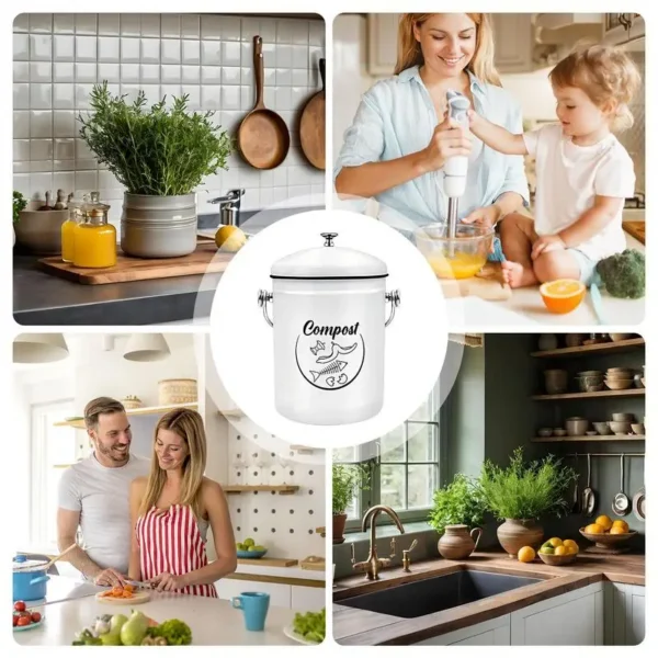 Compost Bin For Kitchen 5L Counter Odor Resistant Compost Container Fruits Veggies Waste Collector Rust Resistant Coated Indoor - Image 4