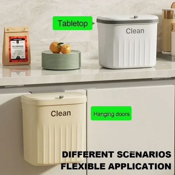 12L Kitchen Trash Can Wall Mounted Hanging Trash Bin with Lid Garbage Can for Cabinet Under Sink Waste Garbage Compost Bin Trash - Image 5