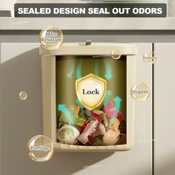 12L Kitchen Trash Can Wall Mounted Hanging Trash Bin with Lid Garbage Can for Cabinet Under Sink Waste Garbage Compost Bin Trash - Image 3