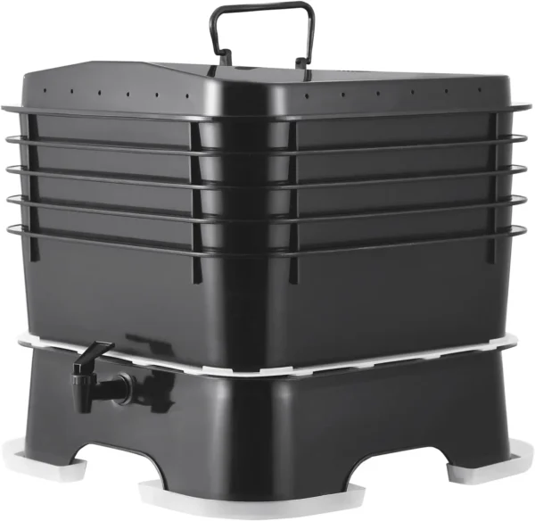 5-Tray Composter, 50L Worm Compost Bin - Indoor/Outdoor Worm Farm Kit for Food Waste Recycling, Vermicomposting & Vermiculture