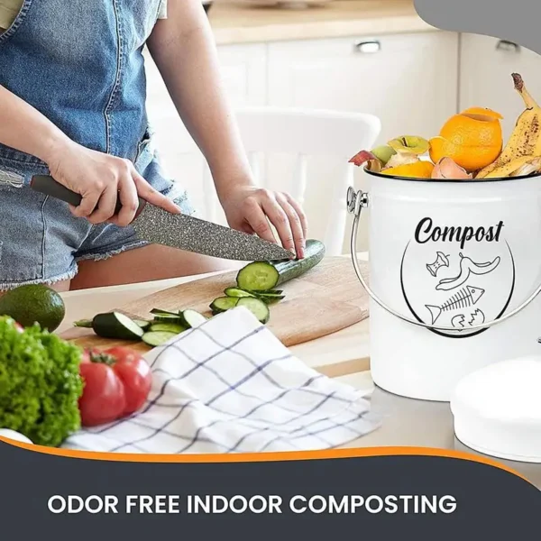 Compost Bin For Kitchen 5L Counter Odor Resistant Compost Container Fruits Veggies Waste Collector Rust Resistant Coated Indoor - Image 3