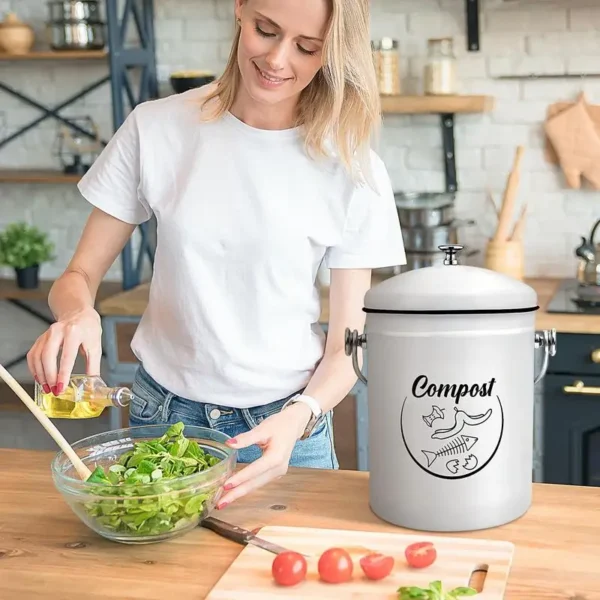 Compost Bin For Kitchen 5L Counter Odor Resistant Compost Container Fruits Veggies Waste Collector Rust Resistant Coated Indoor - Image 6